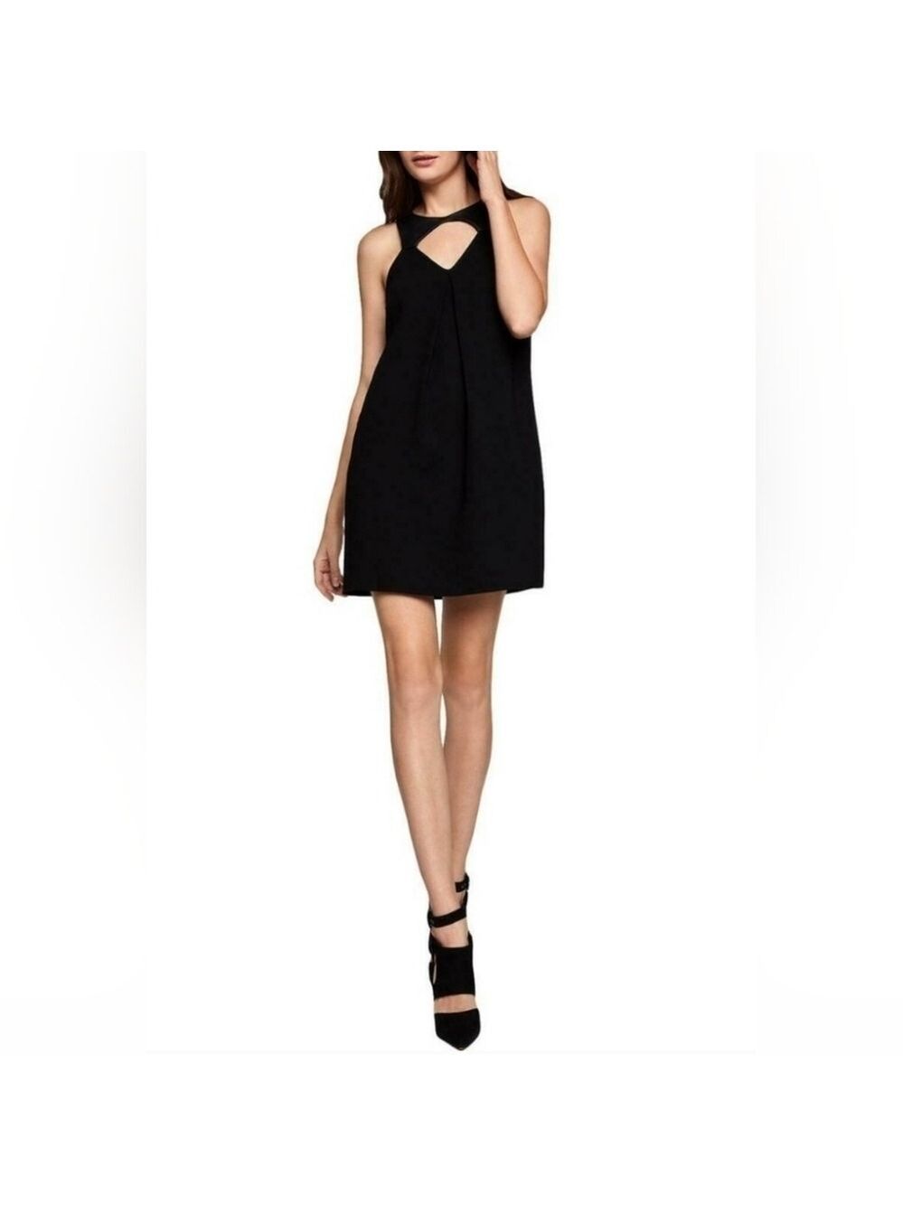 BCBGENERATION NWT BLACK MIXED MEDIA FAUX LEATHER TRIM SEXY & EDGY DRESS SIZE MED